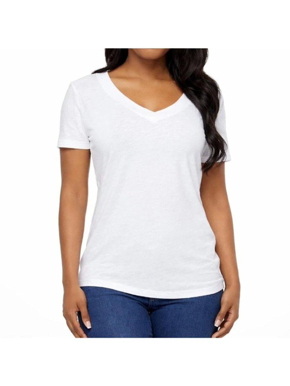NWT Felina Women's M White V-Neck T-Shirt Short Sleeve Cotton Blend